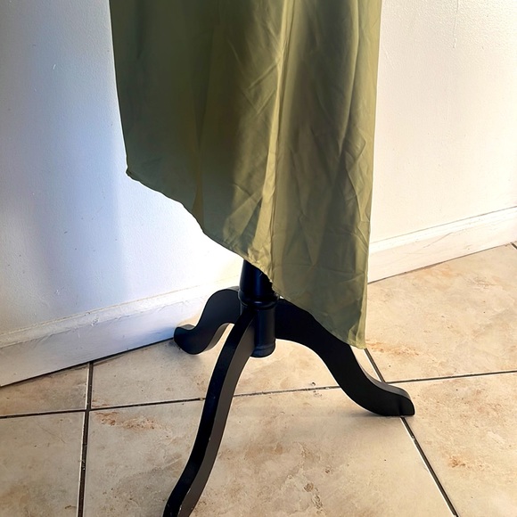 FOREVER21 | Women’s Sage Satin Asymmetrical Midi Slip Dress with Side Slit Small - Picture 5 of 9